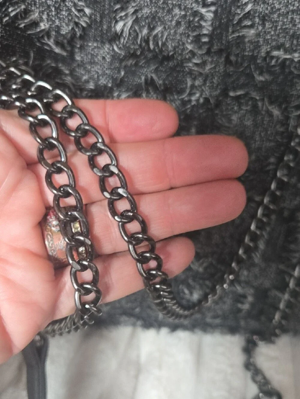 Statement Textured Denim Artistic Paris Mokani Elgant Bag wGun Metal Chain